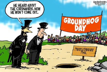 Editorial Cartoon U.S. Groundhog Day Punxsutawney Phil Coronavirus celebration seasons virus