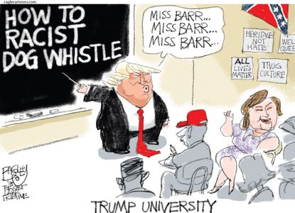 Political cartoon US Trump Roseanne Barr television racism bigotry