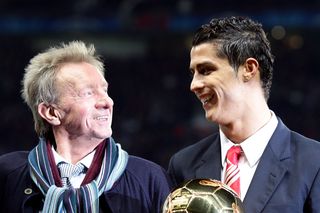 Manchester United great Denis Law in conversation with Cristiano Ronaldo
