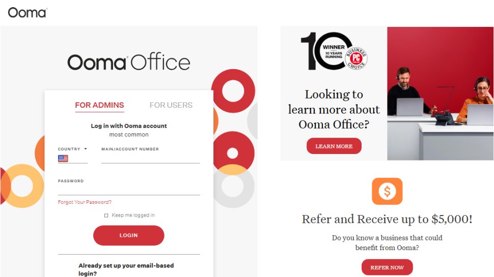 Website screenshot of Ooma Office (November, 2025)