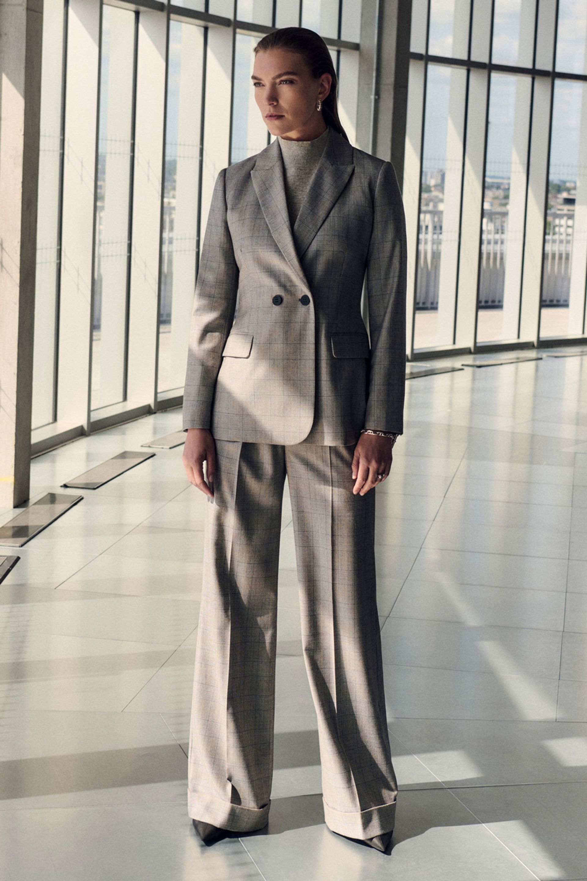 Hartwood Prince of Wales Wide-Leg Trousers Grey