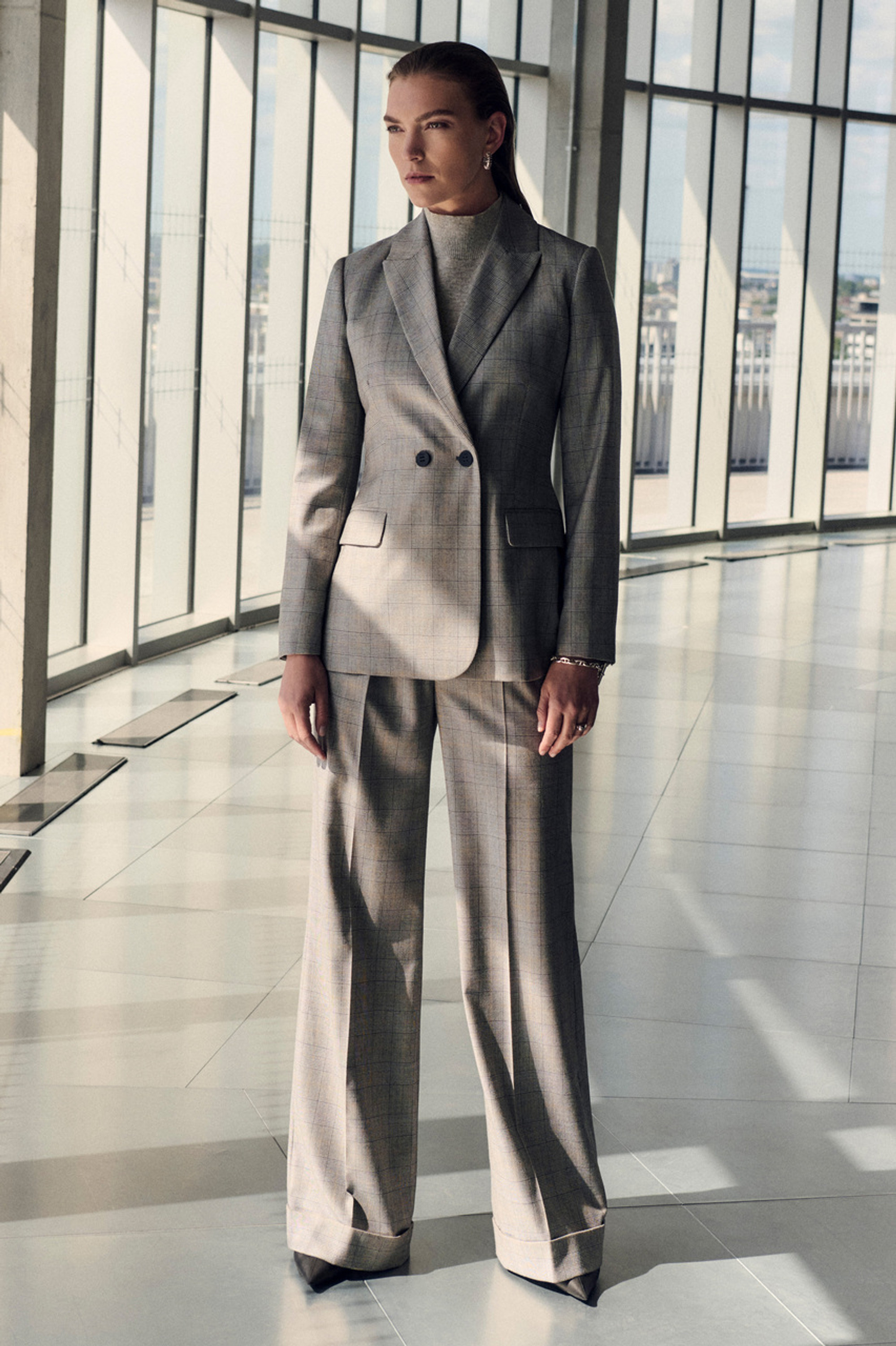 Hartwood Prince of Wales Wide-Leg Trousers Grey