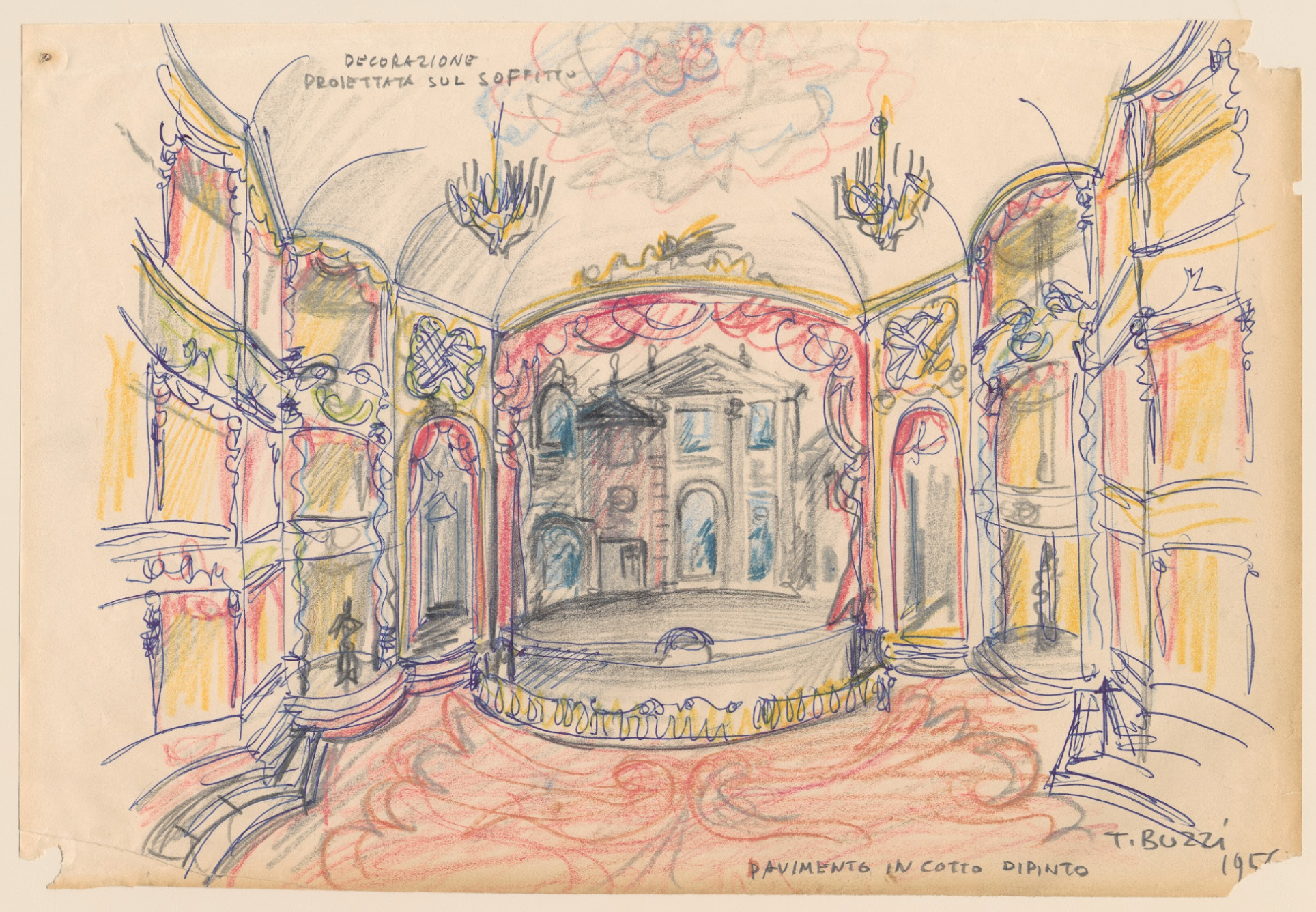 a Sketch by Tommaso Buzzi of Teatro della cometa, rome