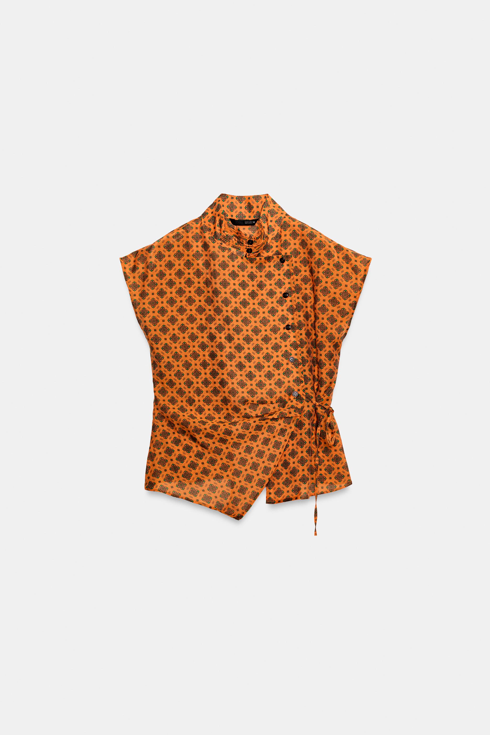 Printed Wrap Blouse - Multicolored - Xs