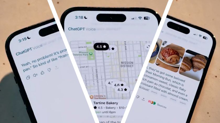 Three phones showing ChatGPT&#039;s voice mode in action