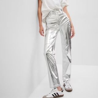 faux leather silver jeans