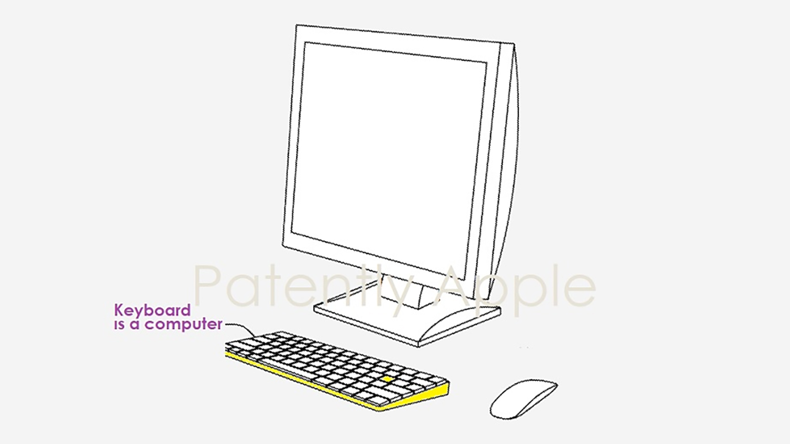 Paten Papan Ketik Ajaib Apple menunjukkan komputer di dalam papan ketik.