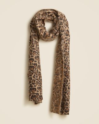 Brushed Cashmere Scarf in Leopard Print