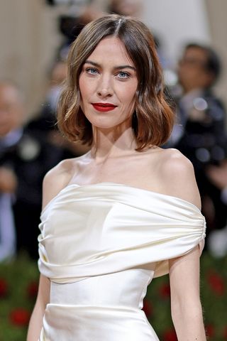 Alexa Chung is seen with a wavy bob as she attends The 2022 Met Gala Celebrating 