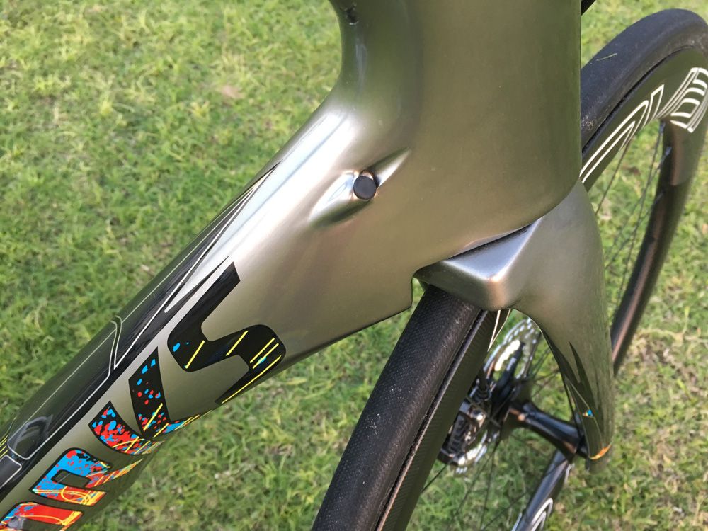 The holes for rim brake cables have been plugged