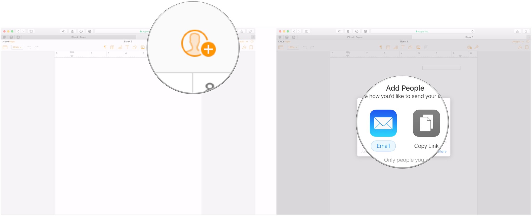 Click sharing icon, click Email or Copy Link