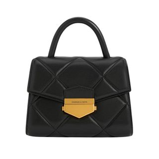 Charles & Keith Vertigo Quilted Trapeze Top Handle Bag in Black