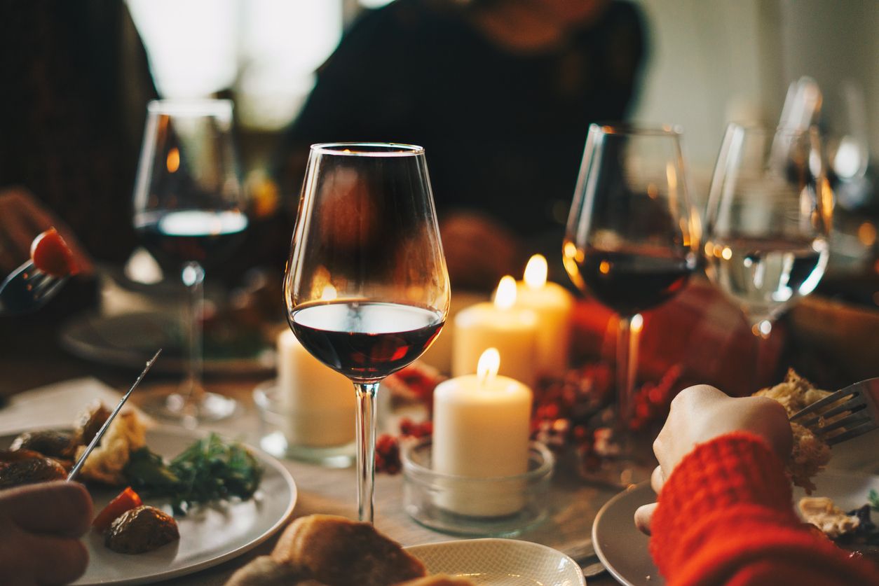 Friends enjoying Christmas dinner.