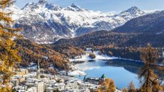 View of St. Moritz, from the high hill with the first new snow