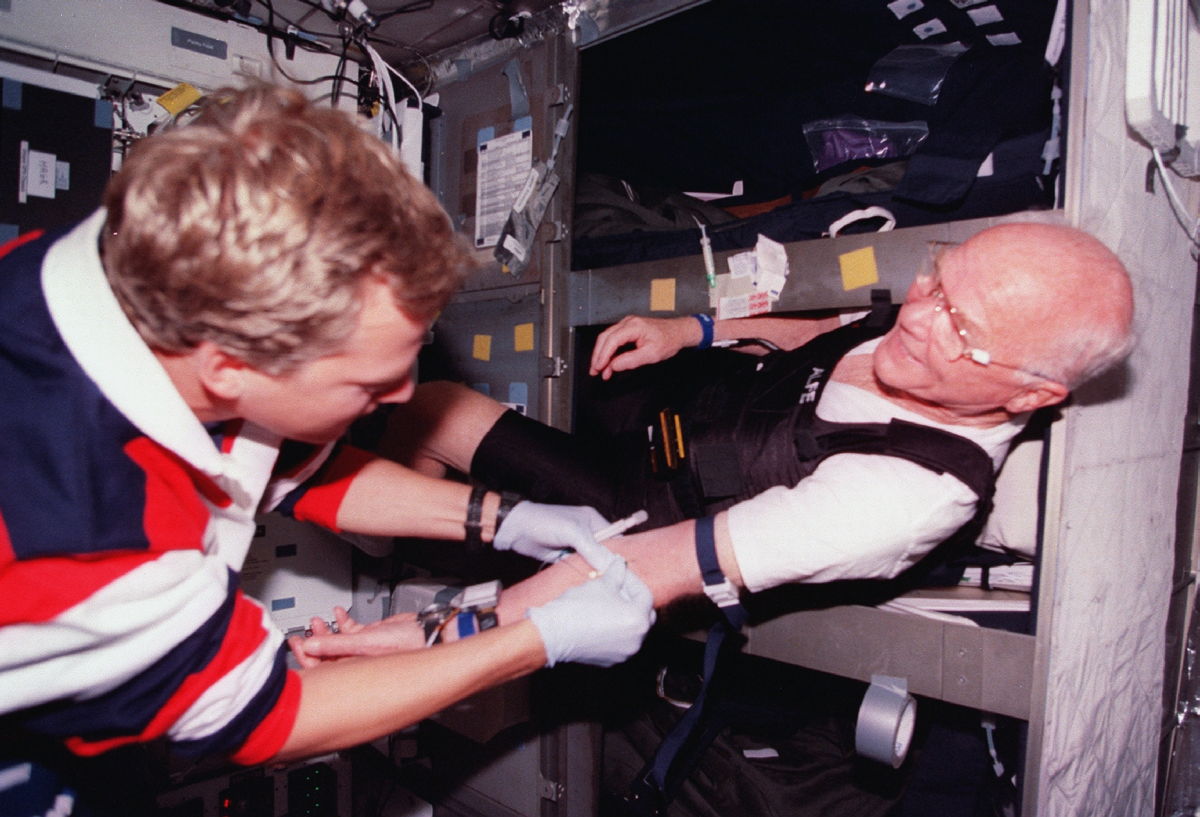 John Glenn in Discovery Bunk, 1998