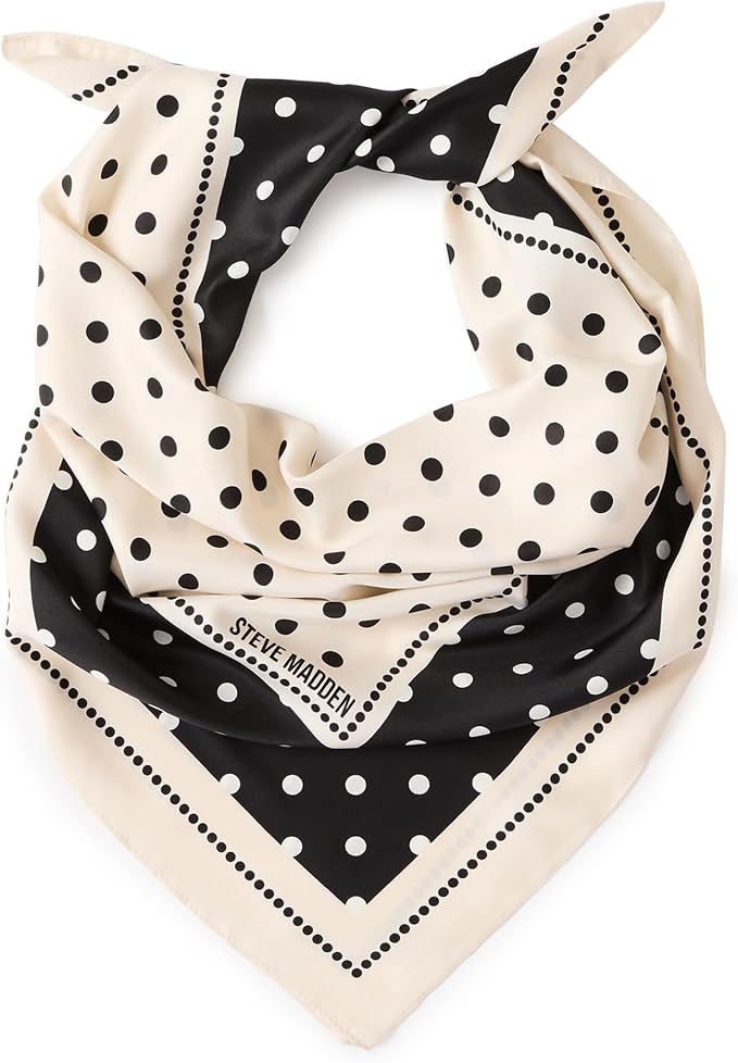 Steve Madden, Steve Madden Alyse Satin Square Scarf, Black Polka Dot