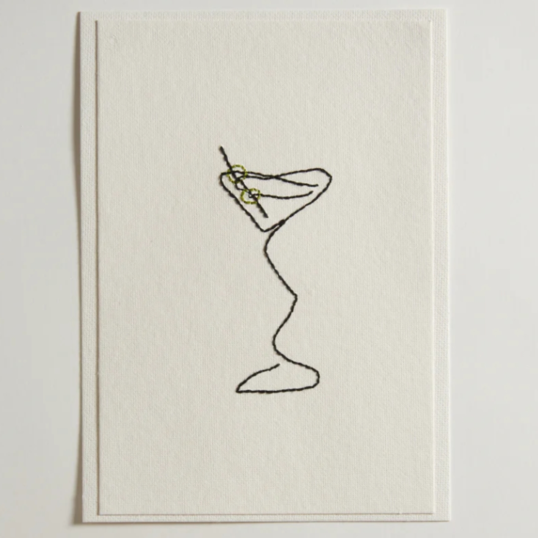 Hand Embroidered Wavy Martini Card - No / A5