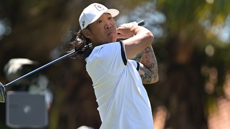 Anthony Kim takes a shot during LIV Golf Miam