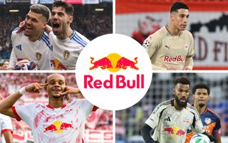 Multi-club ownership: Red Bull-related clubs Leeds United (top-left), Salzburg (top-right), Leipzig (bottom-left) and New York (bottom-right)
