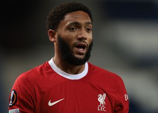 Joe Gomez in action for Liverpool against Atalanta in the Europa League in April 2024.