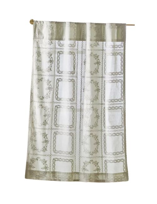 Cotton Eyelet Embroidered Sheer Cafe Curtain, Set of 2