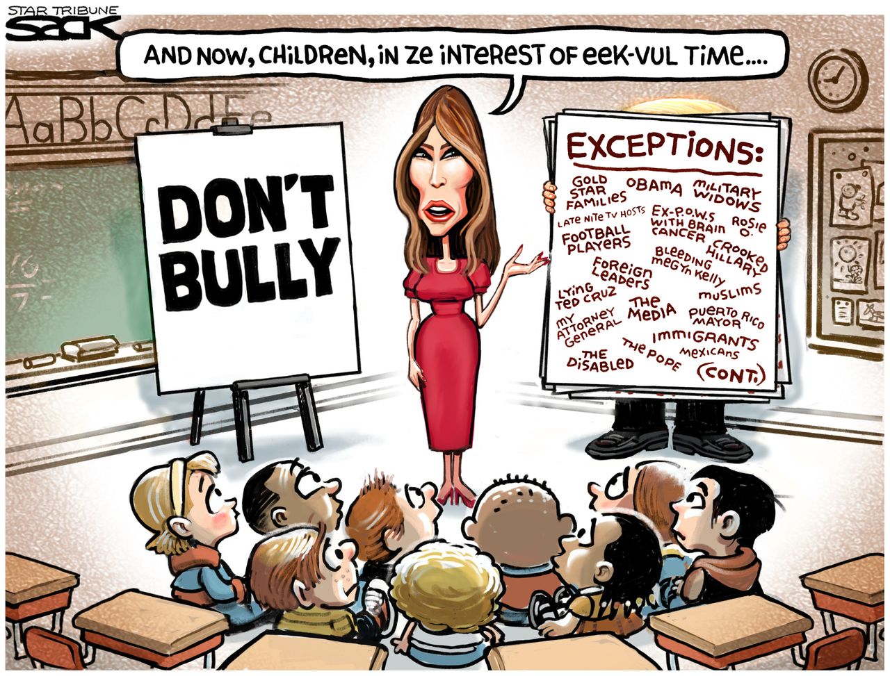 Political cartoon U.S. Melania Trump bullying