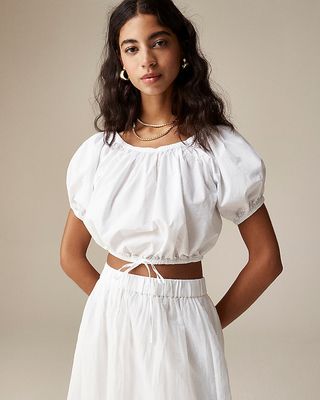 Cinched-Waist Top in Cotton Poplin