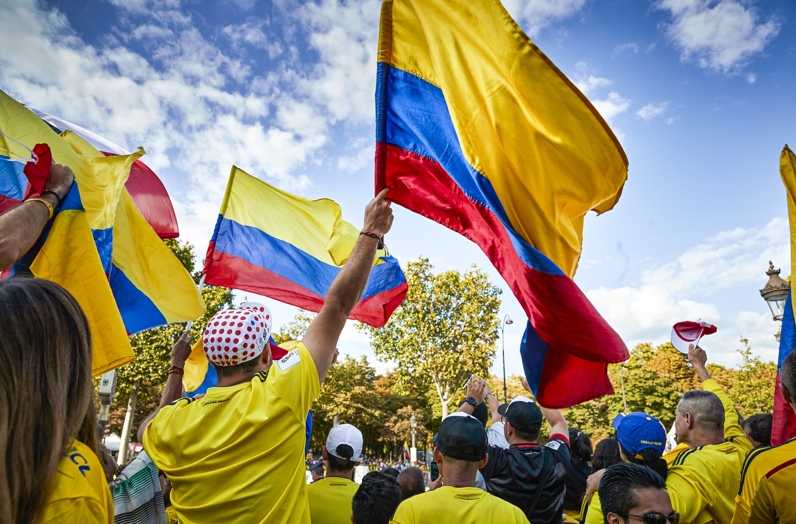 Colombian fans flying the flag of Colombia