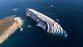 The Costa Concordia is shown on its side in Shipwrecked: Nightmare at Sea.