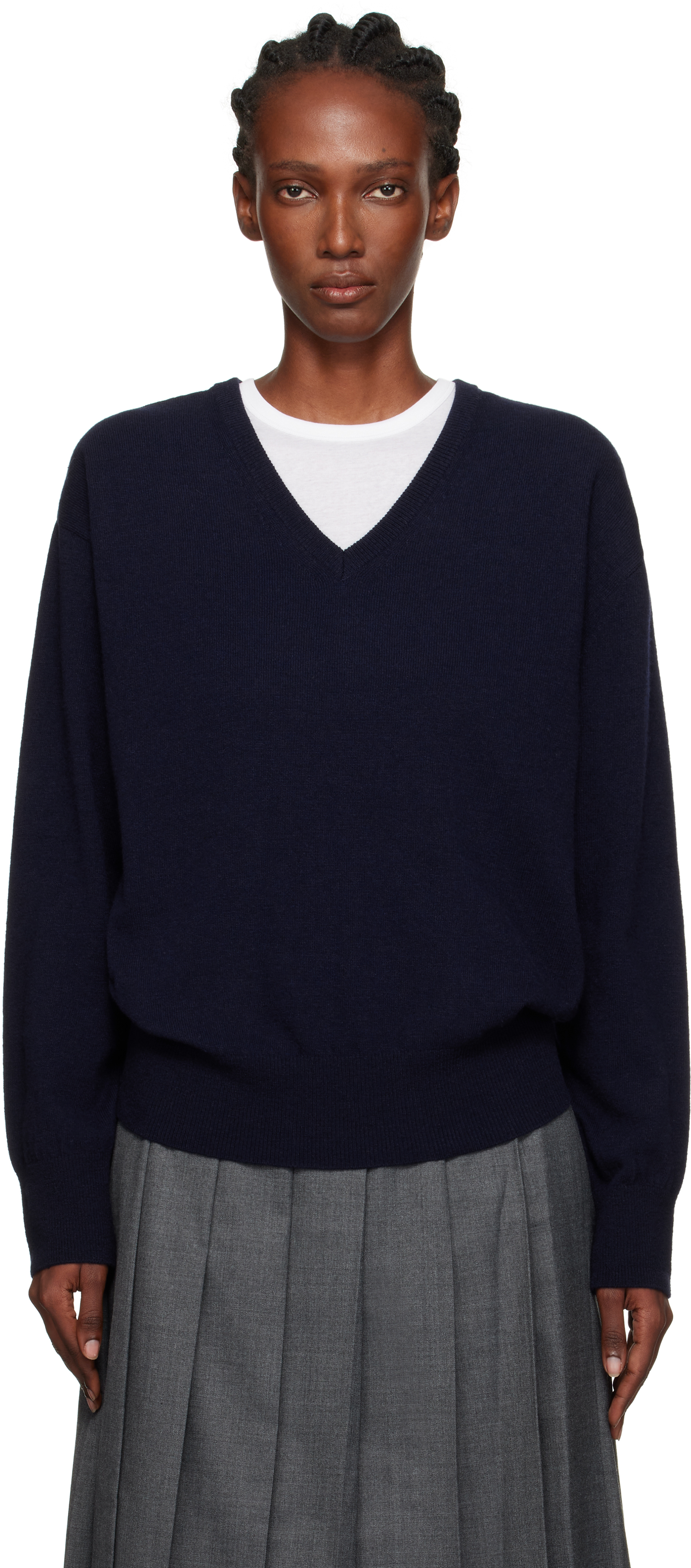 Navy Puno V-Neck Pullover Sweater