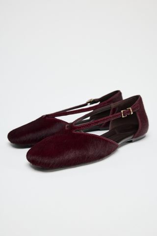 Strappy Furskin Leather Ballet Flats