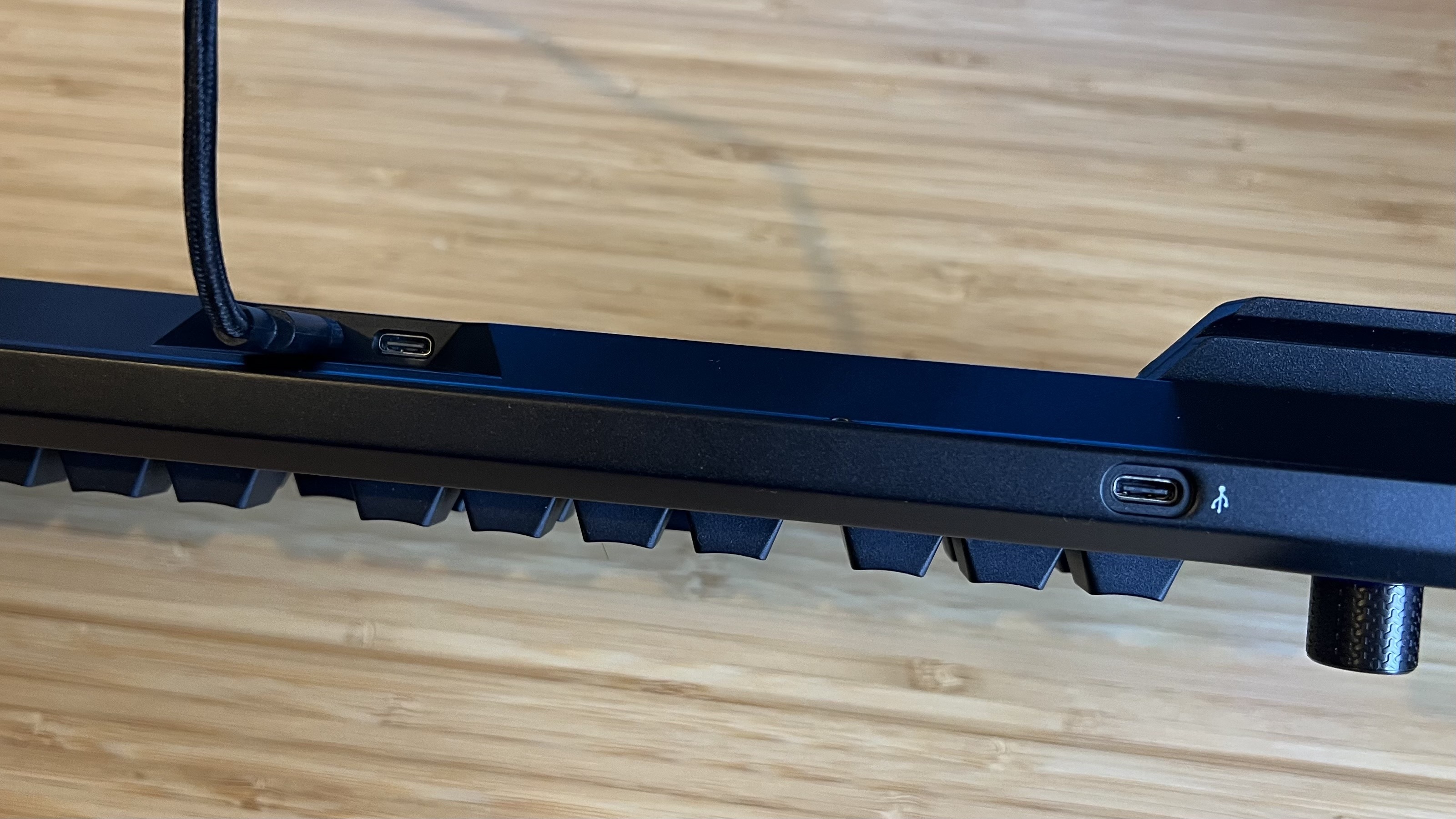 Top down view of three USB-C connection ports on Corsair Galleon 100 SD gaming keyboard