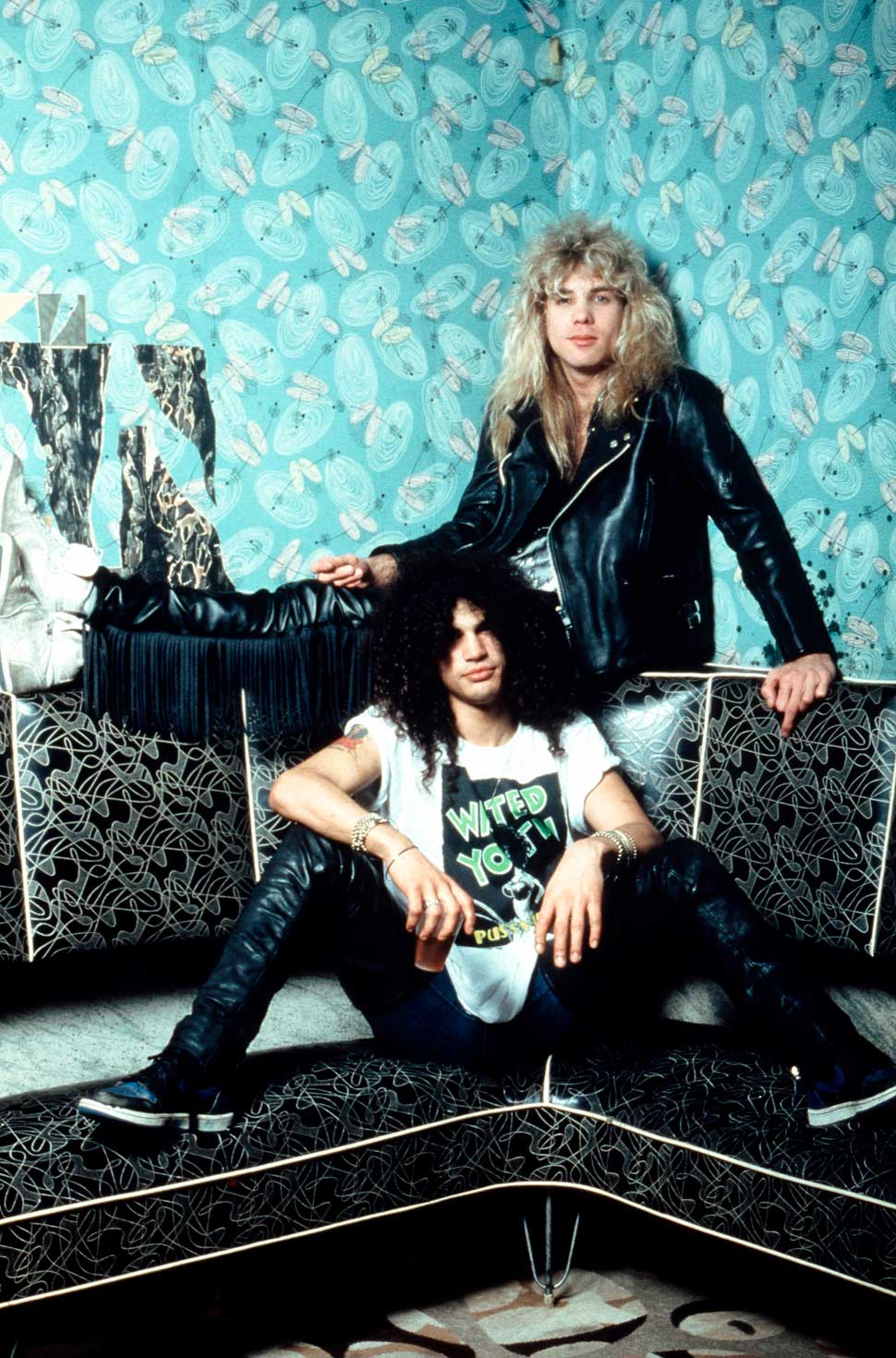 Slash and Steven Adler pose together, 1987