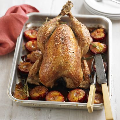 roast chicken with sticky plums recipe-chicken recipes-recipe ideas-new recipes-woman and home
