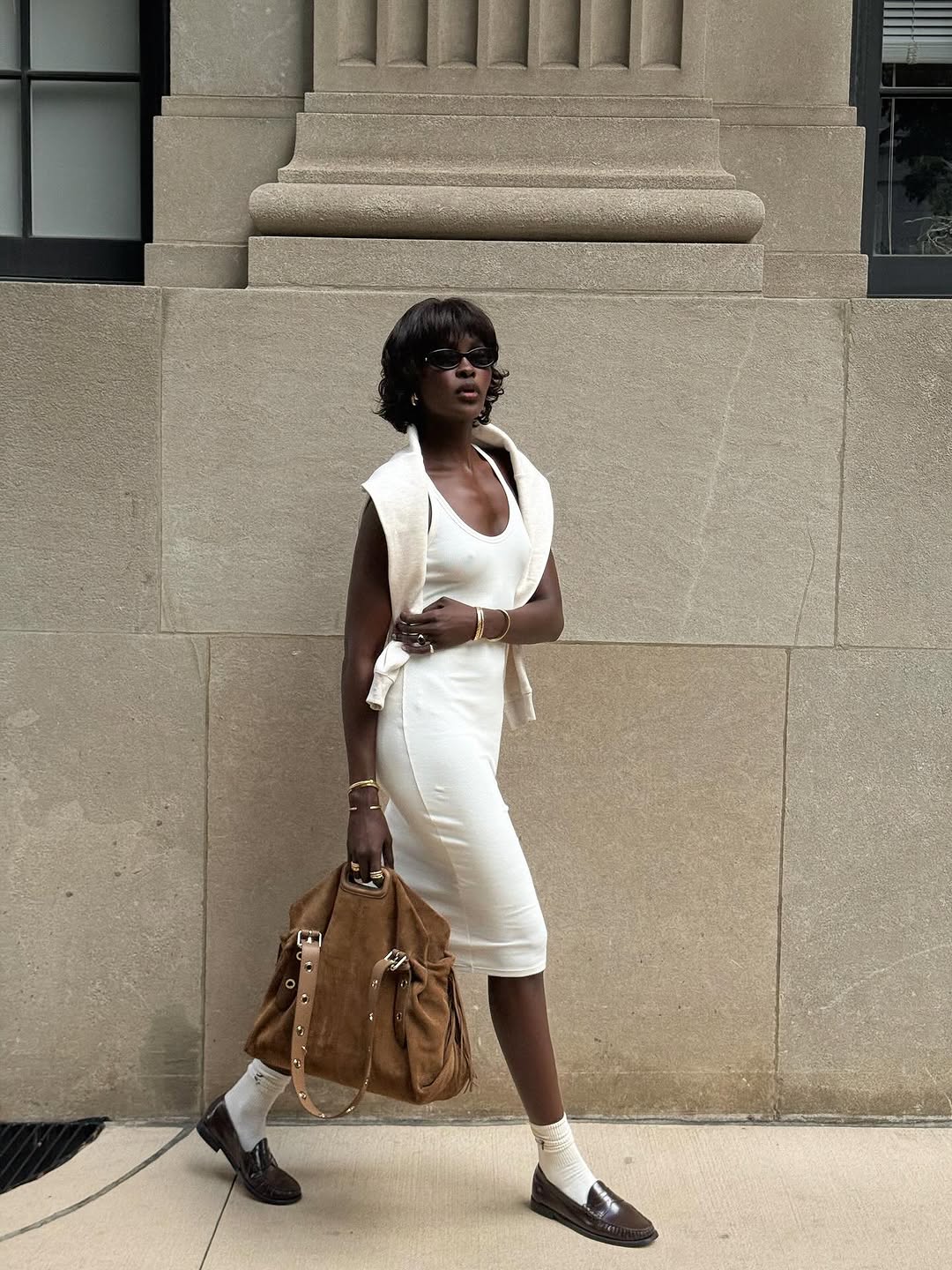 woman wearing brown loafer trend