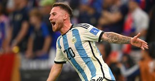 Manchester United target Alexis Mac Allister celebrates after their side scored their second goal during the FIFA World Cup Qatar 2022 Final match between Argentina and France at Lusail Stadium on December 18, 2022 in Lusail City, Qatar.