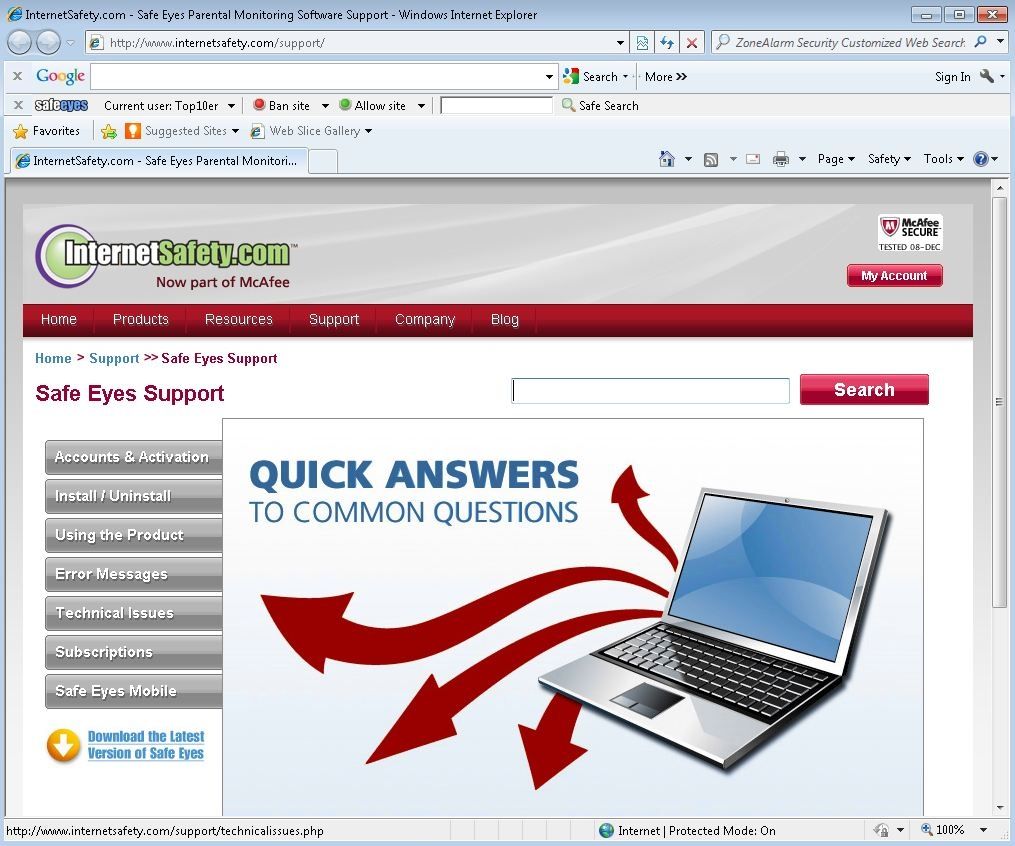 McAfee Safe Eyes image: This parental monitoring software has many options for customer support.