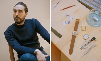 Laps founder Antonin Mercier and a bespoke watch being assembled
