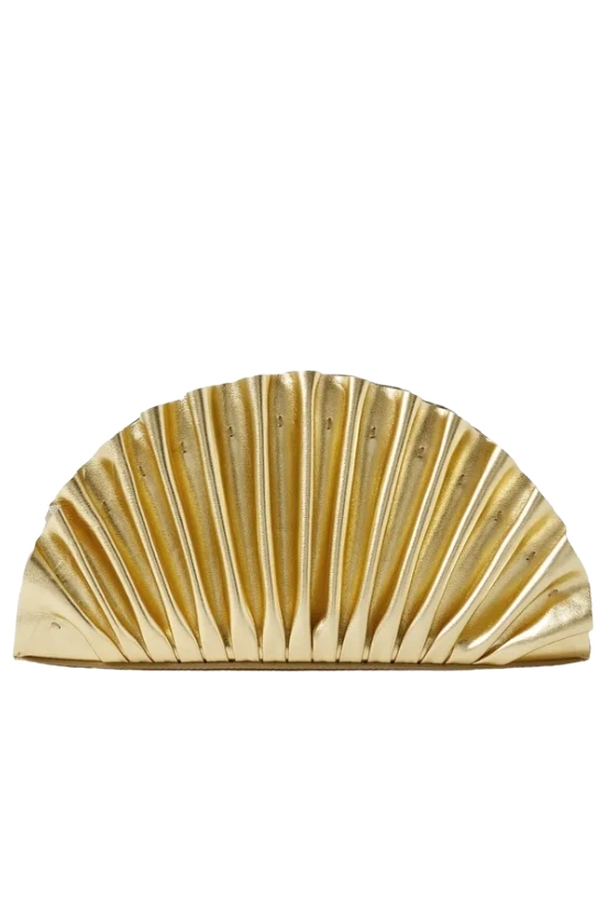 Cult Gaia, Nala Ruched Metallic Leather Clutch