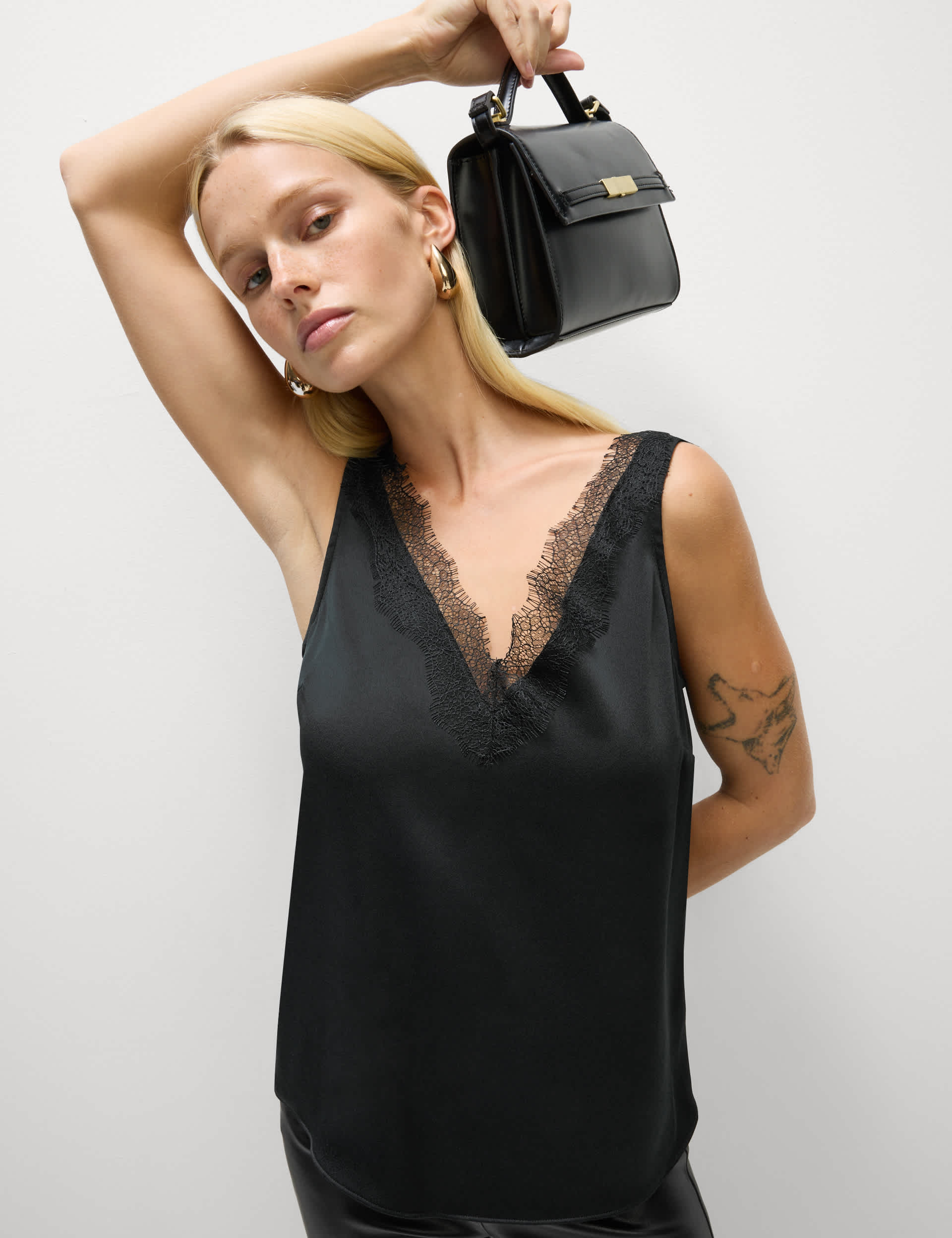 Satin Lace Insert Cami Top