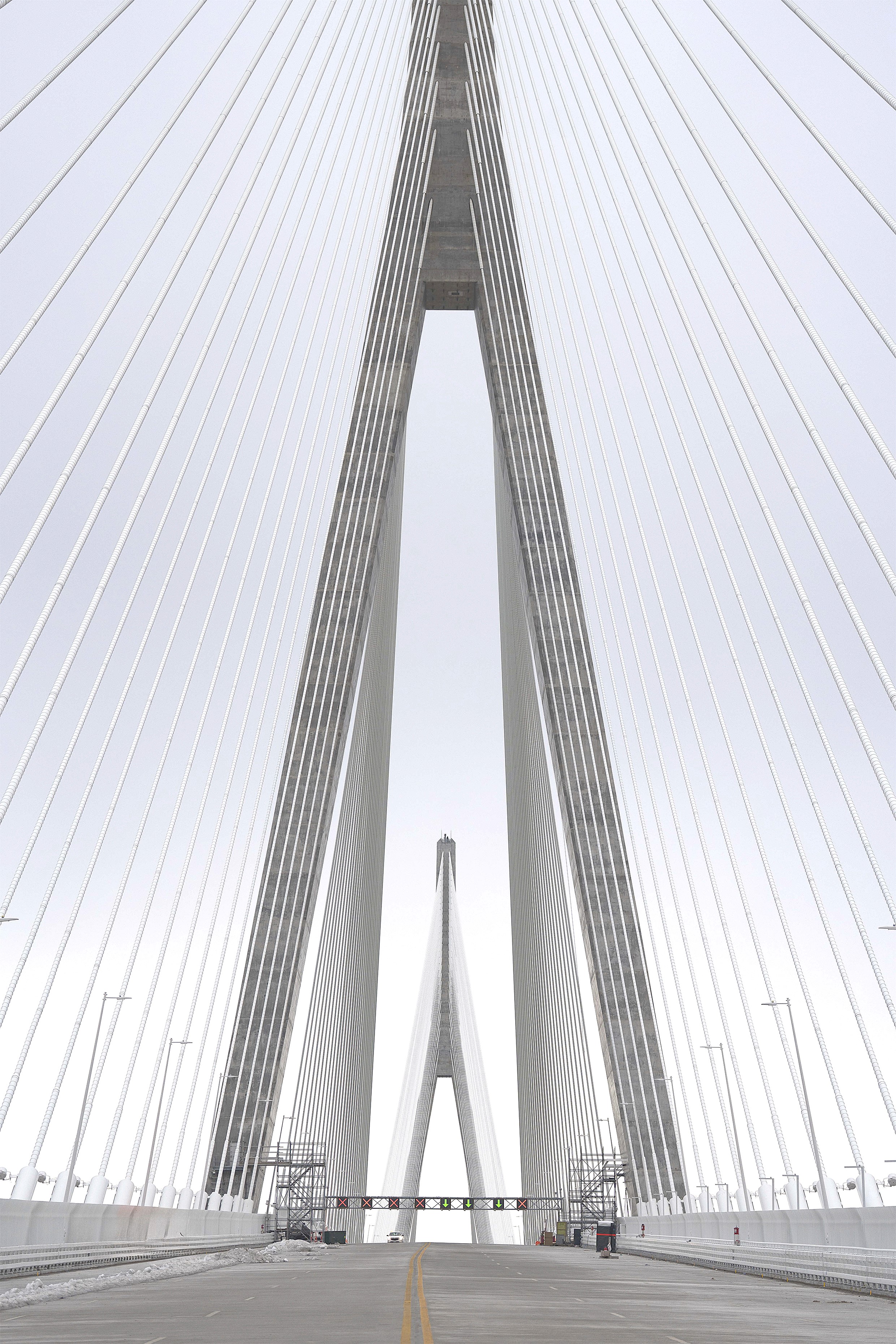 Gordie Howe International Bridge views from a distance and through its elegant cablework