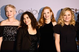 BEVERLY HILLS, CA - JANUARY 07:(L-R) Actors Michelle Williams, America Ferrera, Jessica Chastain, and Amy Poehler attend 19th Annual Post-Golden Globes Party hosted by Warner Bros. Pictures a