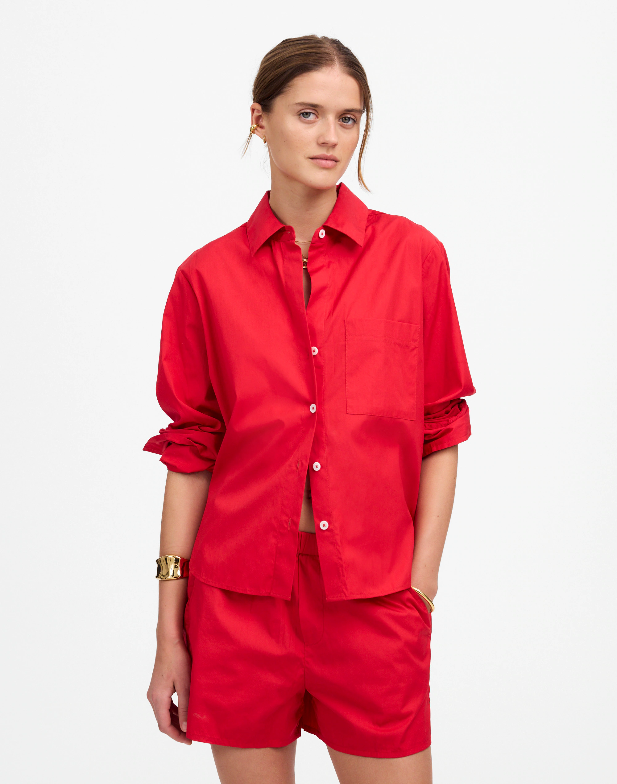 Poplin Easy Y-Neck Button-Up Shirt