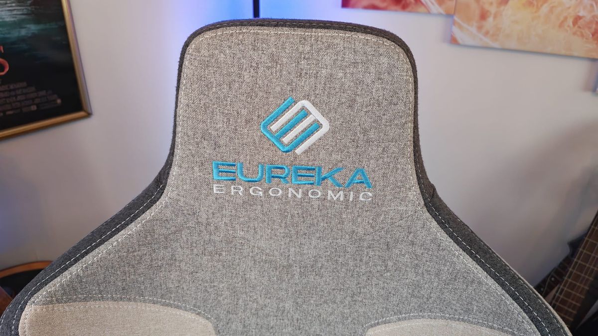The headrest logo on the Eureka Ergonomic Python II