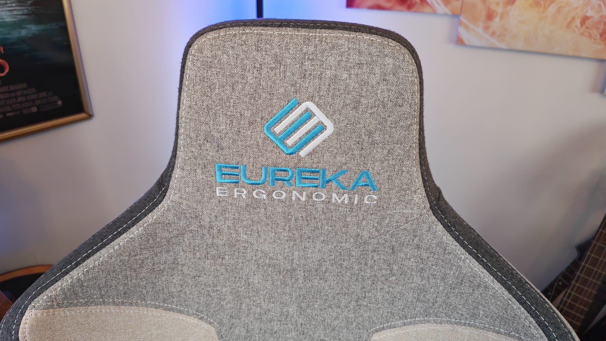 The headrest logo on the Eureka Ergonomic Python II