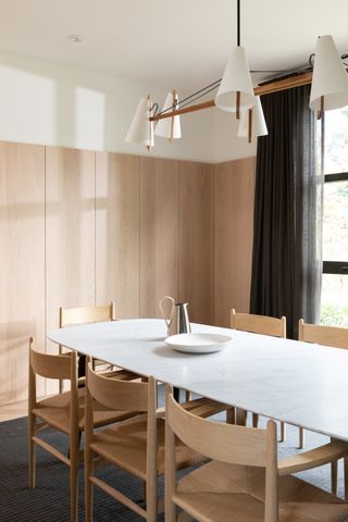 oak panelling in contemporary dining room