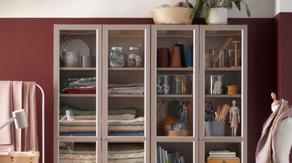IKEA BILLY bookcase with glass doors in grey-metallic finish