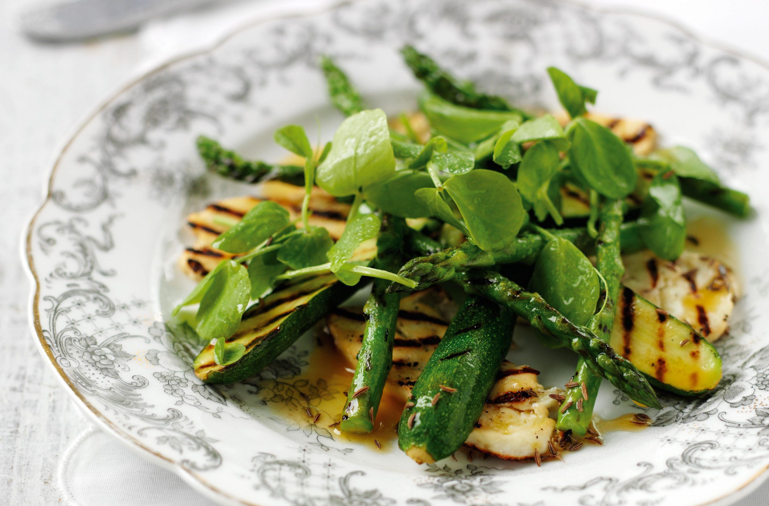 Griddled halloumi, courgette and asparagus recipe
