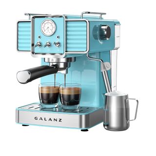 A light blue espresso machine