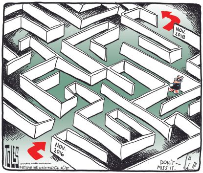 Political cartoon U.S. Uncle Sam midterms 2018 election maze